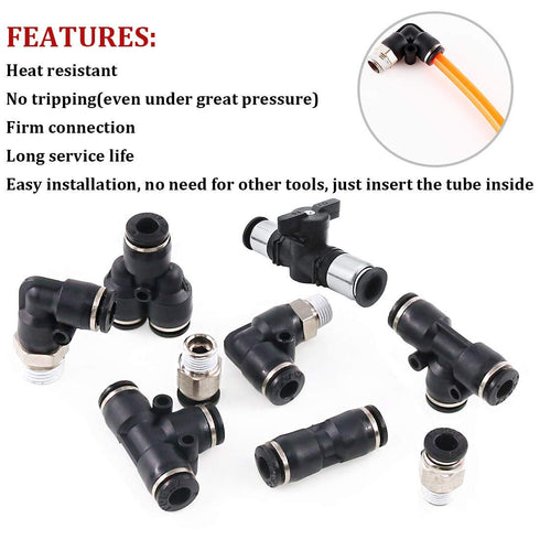 Beduan Pneumatic Push to Connect Fittings Kit, 10mm Tube OD x 1/2 inch NPT, 13 Pcs Quick Fittings