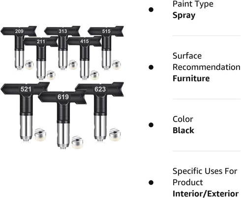 8 Pcs Reversible Spray Tip Nozzles for Airless Paint Sprayer, Tips for Airless Spraying Machine Parts