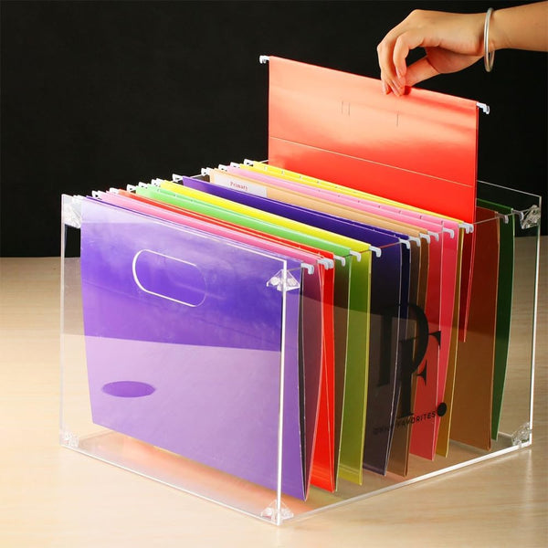 DF Acrylic File Holder with Handles, Clear File Organizer for Letter Size/A4 Folders, Desktop Hanging File Holder