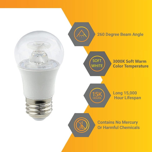 A15 Bulb 6W (40W 450 3000K E26 Dimmable Diodesy- LED Appliance Clear Light Equivalent) Lumens Soft White Medium Base