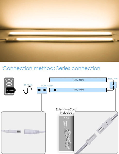 16" 12V Counter Kitchen/Hallway/Toilet/Garage/Closet(Warm White/3000K, 2 Pack) Under Cabinet Motion Sensor Lighting