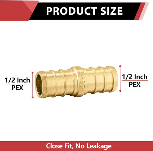 EFIELD 25-Pack Pex 1/2 Inch Straight Coupling Brass Crimp Fitting for Pex Tubing Connection, ASTM F1807