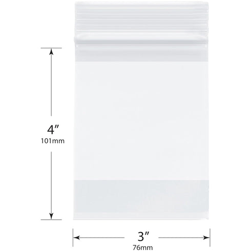 Plymor 3" x 4" Reclosable Plastic Bags with White-Block Zipper, 2 Mil, Pack of 500
