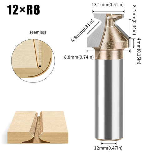 Waningmoto R8 6mm 8mm 12mm 1/4" 1/2" Cabinet(12*R8) Arc Bending Integrated Knife Shank Woodworking Router Bit Arc