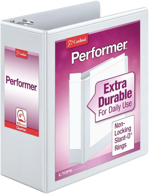 Cardinal 17810 Performer ClearVue Slant-D Ring Binder, 4-Inch Capacity, 11 x 8 1/2, White