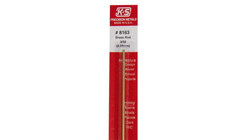 K&S 8163 Round Brass Rod, 3/32" OD x 12" Long, 1 Piece, Made in The USA