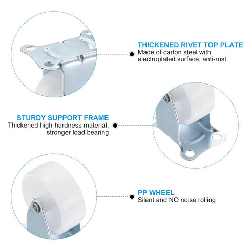 2" 4 Pack M5 198Lbs PATIKIL Rigid Caster Wheels, Silent Fixed Plate Casters with Screws Load Capacity for Furniture