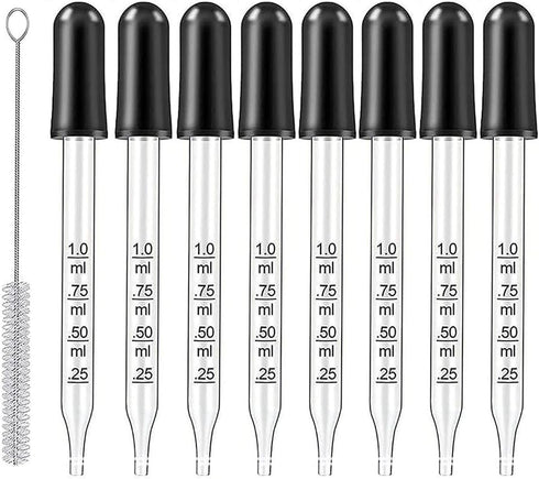 Eye Dropper Set for Essential Oils, 8Pcs Pipettes Dropper with Black Rubber Head, 1ml Dropper Measurer