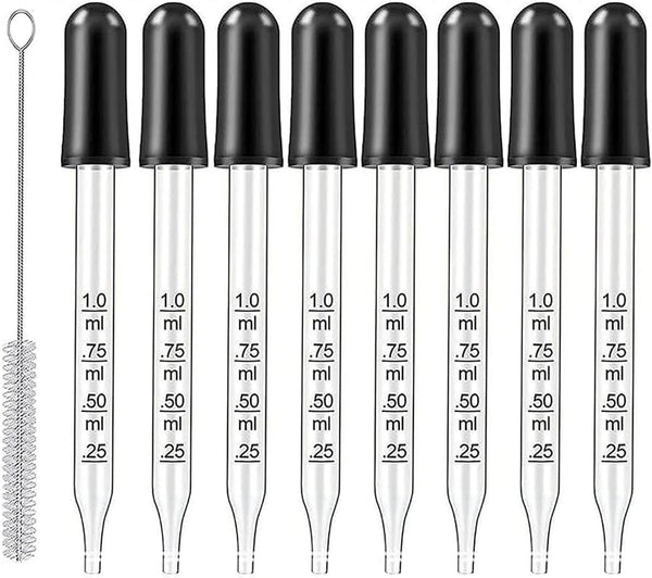 Eye Dropper Set for Essential Oils, 8Pcs Pipettes Dropper with Black Rubber Head, 1ml Dropper Measurer