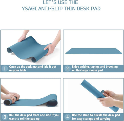 Non-Slip Desk Pad, Waterproof PVC Leather Protector, Ultra Thin Large Mouse Pad for Office/Home (Blue, 31.5" x 15.7")