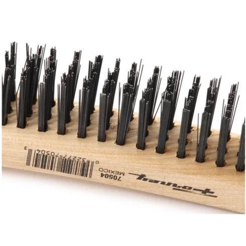 Forney 70504 Wire Scratch Brush, Carbon Steel, Curved Wood Handle, 13-3/4" x .014"