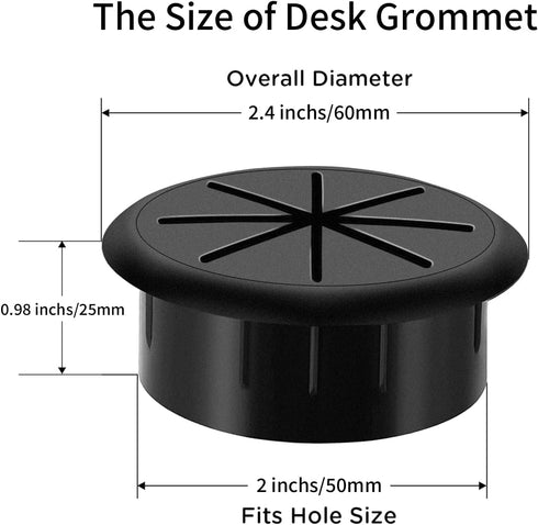Desk Grommet 2 Inch 2PCS Flexible Desk Hole Cover for Cables, Desktop Equipment Wiring Management Cord Hole Cover for