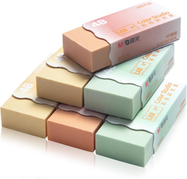 M&G 6 Pcs Pencil Erasers, Assorted Color Rectangular Erasers for School Office, Art Drawing