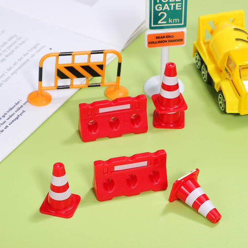24Pcs Set, NUOBESTY Mini Traffic Cones and Roadblocks Marker Cones with Mini Barricades Toy Car Track Accessories