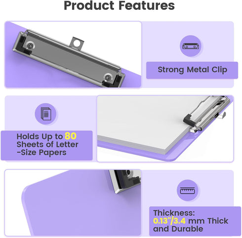 Set of 6 Extra Large 11x17 Clipboards, Plastic Drawing Boards with Horizontal & Vertical Low Profile Clip for Art