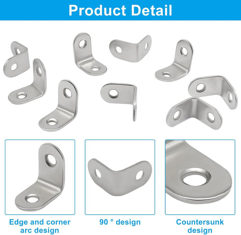 MangoOrder 20 Pack 90 1x1x0.6 Inch Degree Bracket, Stainless Steel Corner Braces with Screws, Heavy Duty L Bracket