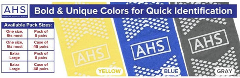 Pack 6 AMERICAN HOSPITAL SUPPLY AHS Slipper Socks | Blue X-Large Polyester-Spandex Knit Grip Socks with Elastic Cuff |