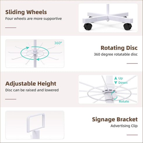 5 Retail Display Racks Tier Spinning Display Stand, Movable Shop Spinner Rack with Hooks, Retail Display Stand