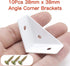 Joyangy 10Pcs 38x38mm 1.5x1.5inch 90 White Right Angle Corner Shelf Bracket, Metal Corner Brackets for Wood Desk Bed