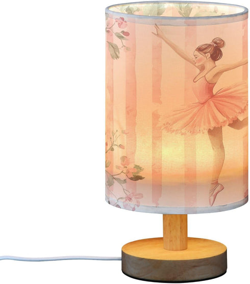 LFICRTAN Table LED Lamps Pink Ballerina Pattern Bedroom Night Light Bedside Lamps with USB Ports Nightstand Lamps Wood