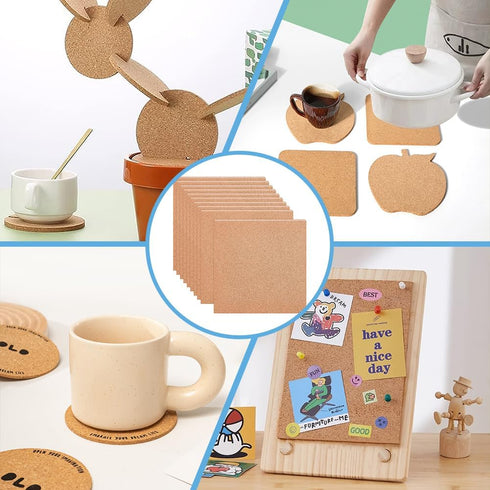 BENECREAT 10 PCS Cork Board, 12x12 Inch Square Coasters, 2mm Thick Sand Brown Cork Sheet for Wall Decorations
