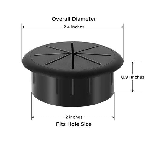 HYCC 2 Inch Desk Grommet Black, Flexible Cable Hole Cover for Cables - 5 Pack