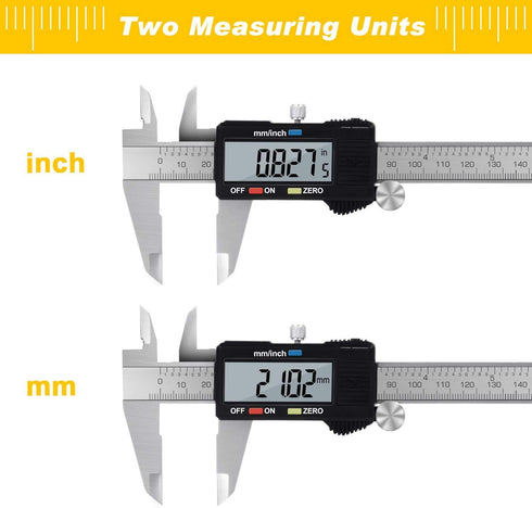 Adoric Digital Caliper, Electronic Stainless Steel Body with Large LCD Screen, 0-6 Inches, Inch/Millimeter Conversion