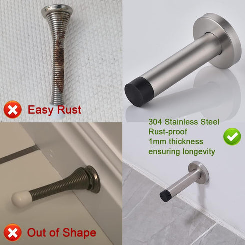 JQK Door Stopper Black, 304 Stainless Steel Sound Dampening Door Stop Bumper Protector, 2 Pack