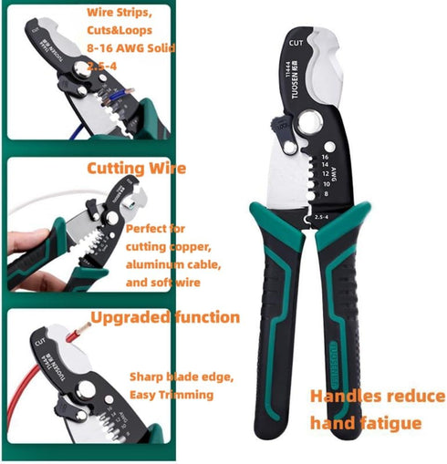 Zsling 8 Inch Wire Strippers Crimpers Cutter Pliers, Multi-Function Hand Tool for Cable Cutting