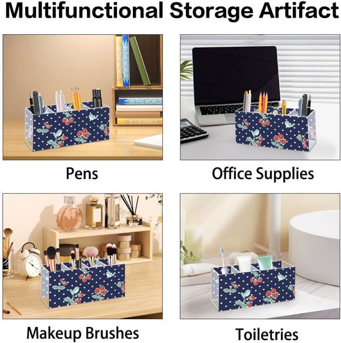 Generic Retro Strawberry Bird White Dots Desk Pen Organizer Acrylic Organizers Hair Brush Holder Makeup Organizer