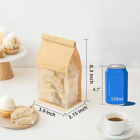 Roppolo 50 3.9 Inch Packing Pcs Brown Kraft Paper Bread Bags with Tin Tie, Large Homemade Bread Bag, Thickened Storage