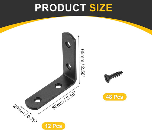 12Pcs 2.56"x2.56"x0.79" (65x65x20mm, uxcell L-Shaped Brackets Corner Brace, Corner Bracket Shelf Bracket Right Angle