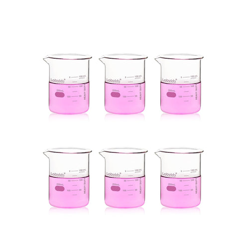 6pcs 200ml Upgraded Thick Glass Beakers, Griffin Low Form Beaker Set with Double Scale