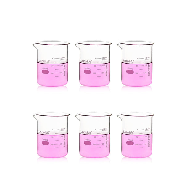 6pcs 200ml Upgraded Thick Glass Beakers, Griffin Low Form Beaker Set with Double Scale
