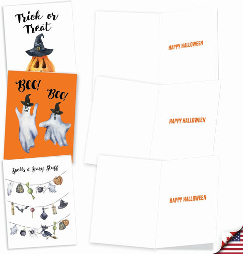 The Best Card Company 20 Happy Halloween Note Cards Boxed 10 Designs Spooky Notecard Assortment 4 x 5.12 Inch