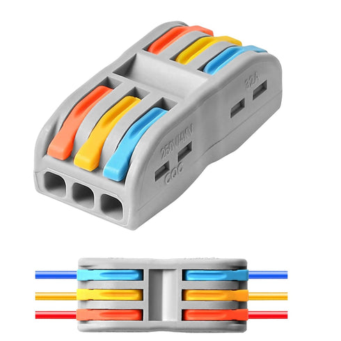 Wire Connectors Nuts, 50pcs 3 Conductor Compact Splicing Electrical Connectors, 3 Circuit Inline Splices