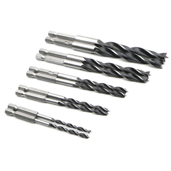 JIUWU Hex Handle Three Point Wood Drill Bit Set, High-Carbon Steel Brad-Point Tip for Woodworking, 2 Sets
