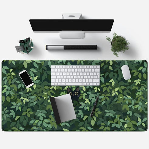 Cute Cat Mouse Desk Pad - Kawaii Green Desk Mat, Large Gaming Mouse Pad for Computer Office, Non-Slip Base, Stitched