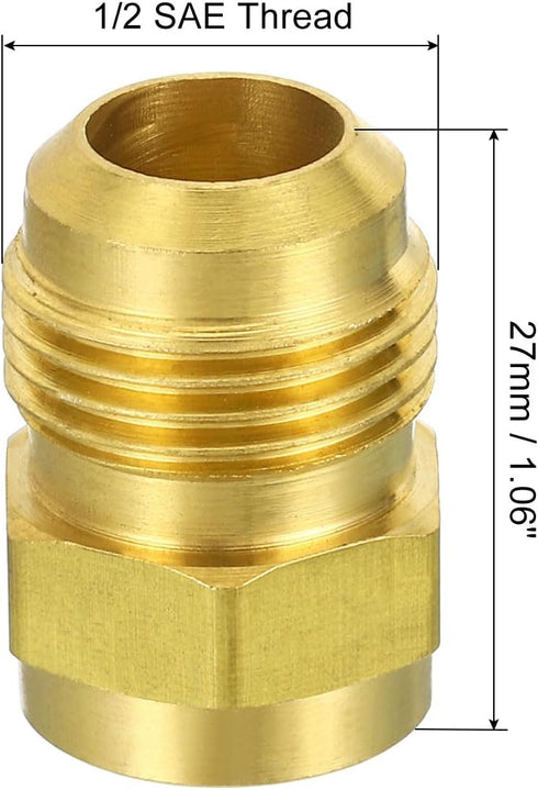 PATIKIL 1/2 SAE Male Thread Brass Flare Tube Fitting, 4 Pack Pipe Adapter Connector for HVAC Plumbing