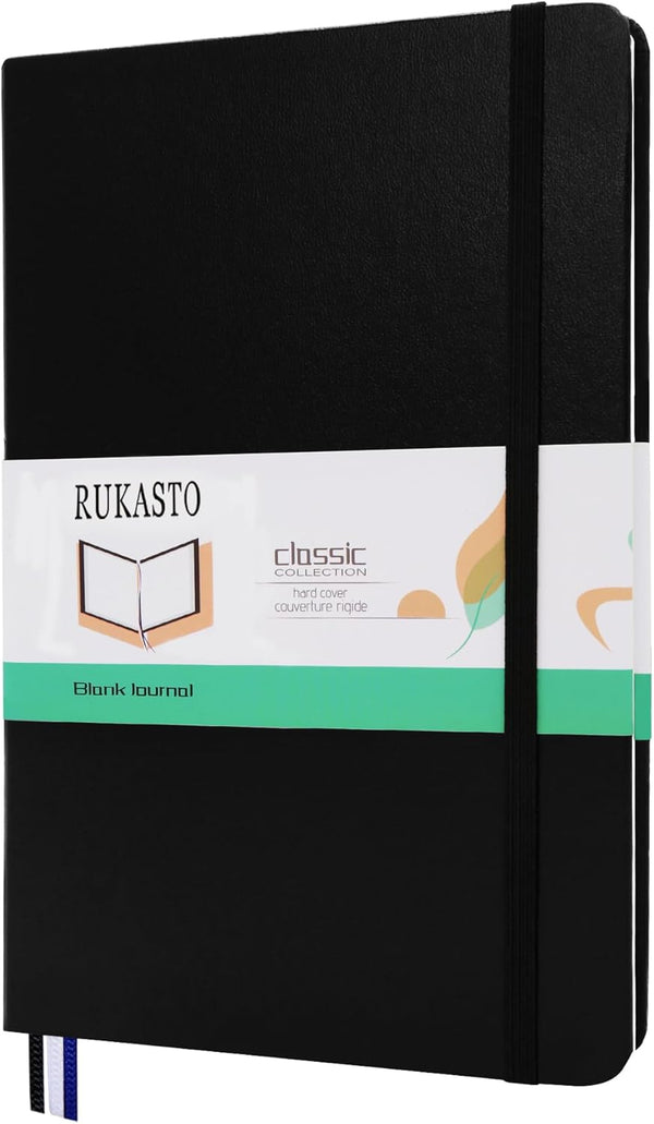 Hardcover Blank Journal Sketchbook for Drawing, Medium 5.5 x 8.4 Inch, 100 GSM Thick Paper (Black, Plain)
