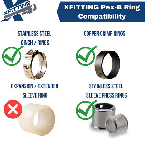 1 inch X 1 inch X 1/2 inch Pex Tee, Pex B Pipe Crimp Fittings, Brass, 10 Pieces