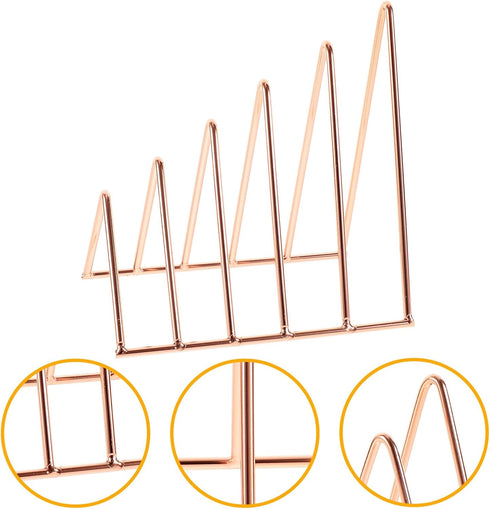 FOMIYES Rose Gold Iron Bookends Desk Organizer Triangular File and Book Stand Decorative Desktop Storage Rack