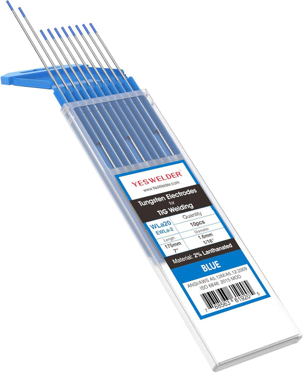 YESWELDER TIG Welding Tungsten Electrode 2% Lanthanated 1/16" x 7" (Blue, WL20/EWLa-2) 10-pk