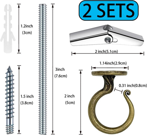 Evsteluo 2 Inch (2 Sets, Heavy Duty Ceiling Hook Easy Installation Zinc Alloy Hooks for Hanging Plants & Light