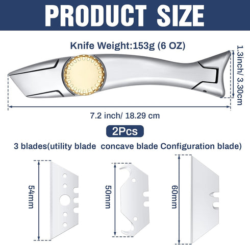 2 Sets Heavy Duty Shark Knife with 3 Pcs Utility Knife Blades Replacement Roofing Tools Carpet Knife Blade Cutter for Indoor Outdoor by WILLBOND