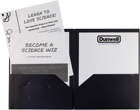 Dunwell Plastic Folders with Pockets (Black, 3 Pack), Durable Acid-Free Poly 2 Pocket Folders for School or Office