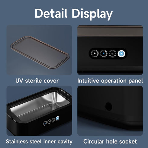 zoomto Cleaner,49KHz Cleaner,3 Timer,22oz(650ML),304 Ultrasonic Jewelry Ultrasonic Jewelry,Glasses,Rings,Watch Bands