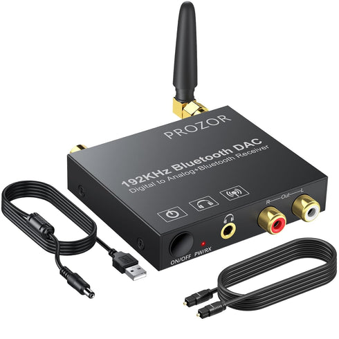 PROZOR 192k Digital to Analog Audio Converter with Bluetooth 5.0 Receiver, Digital Toslink Optical to 3.5mm Audio