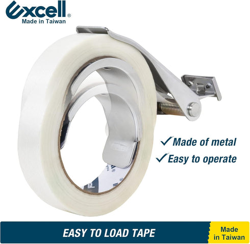 Excell Heavy Duty Filament Tape Dispenser for 1 Inch Wide Strapping Tape, Ideal for Taping and Sealing Cartons