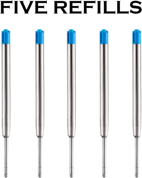 HeTaoCat Blue Ink Refill Pack of 5, Replaceable Medium Point Ballpoint Pen Refills (Blue)